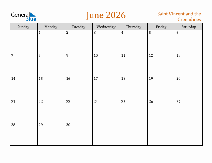 June 2026 Holiday Calendar with Sunday Start
