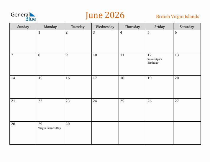 June 2026 Holiday Calendar with Sunday Start