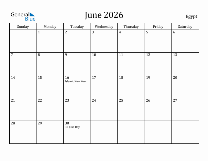 June 2026 Calendar Egypt