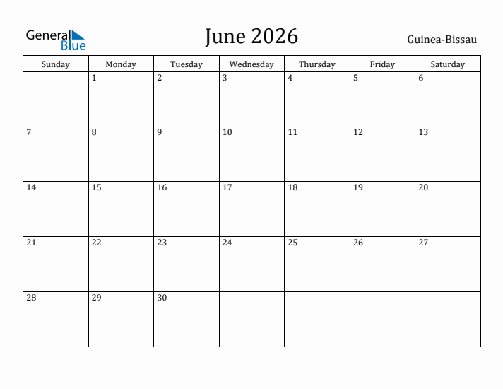 June 2026 Calendar Guinea-Bissau