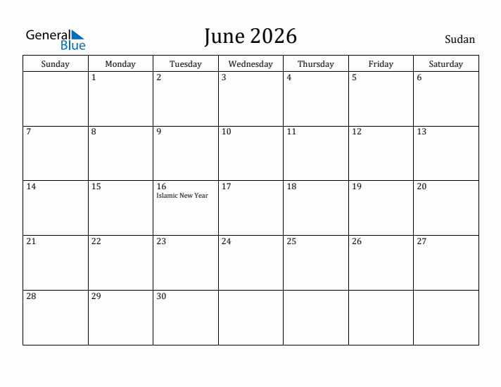 June 2026 Calendar Sudan