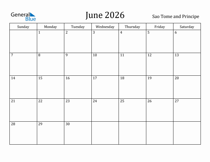 June 2026 Calendar Sao Tome and Principe