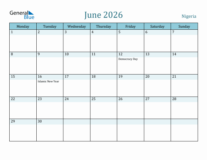 June 2026 Calendar with Holidays