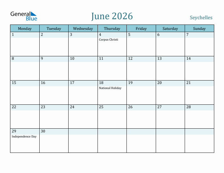 June 2026 Calendar with Holidays
