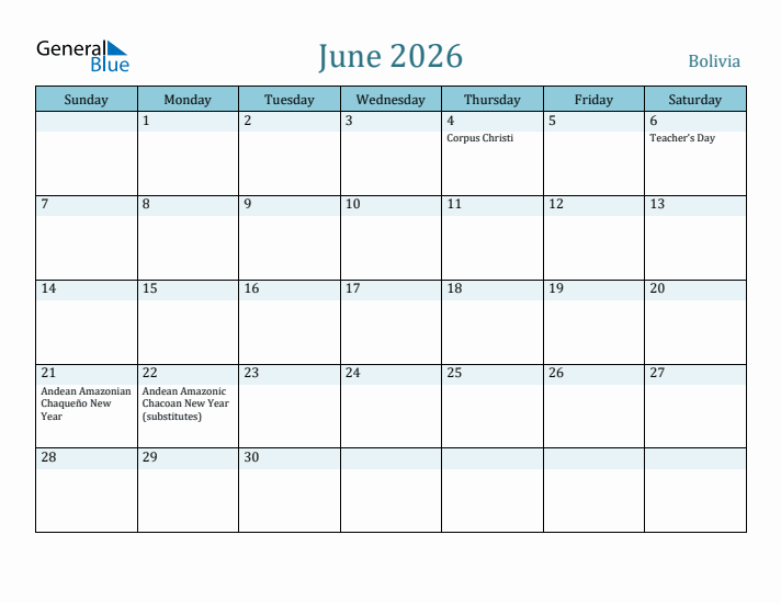 June 2026 Calendar with Holidays