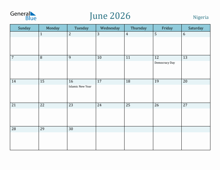 June 2026 Calendar with Holidays