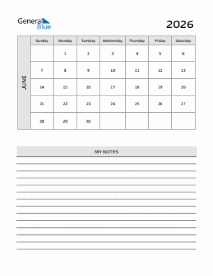 Current month calendar June 2026