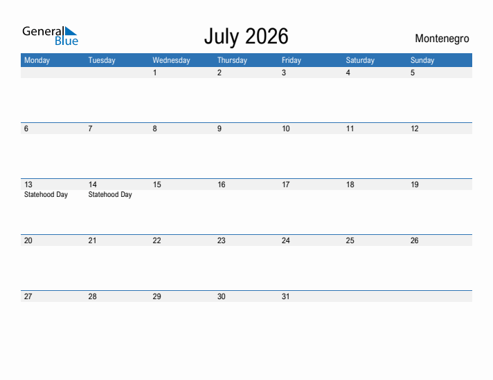 Fillable July 2026 Calendar