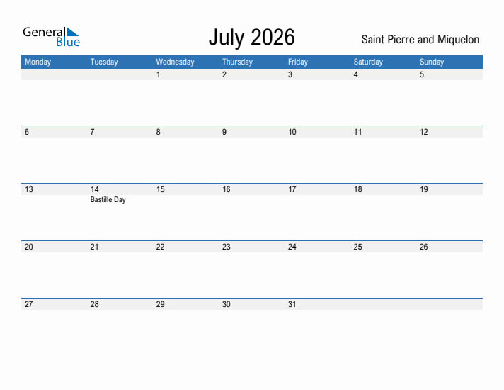 Fillable July 2026 Calendar
