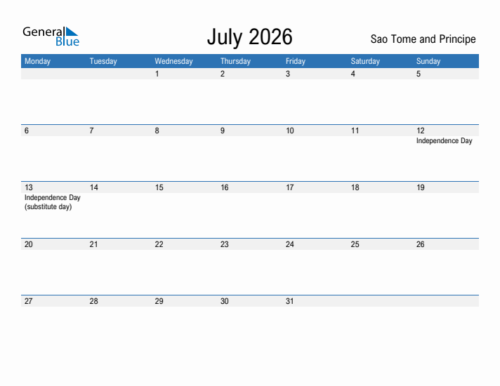 Fillable July 2026 Calendar