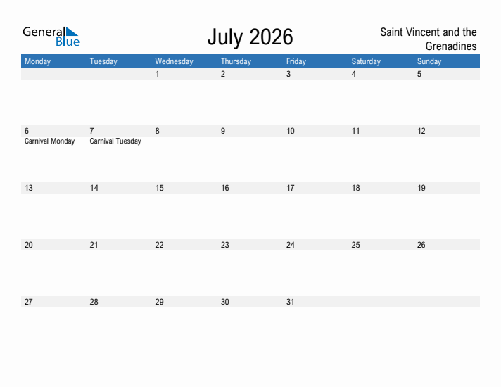 Fillable July 2026 Calendar