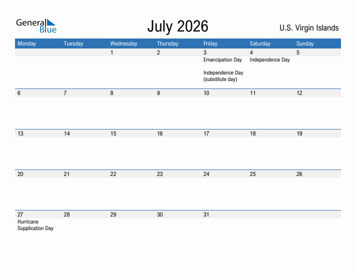 Fillable July 2026 Calendar