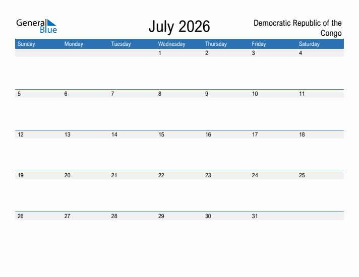 Fillable July 2026 Calendar
