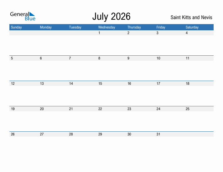 Fillable July 2026 Calendar