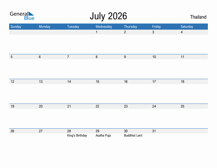 Fillable July 2026 Calendar