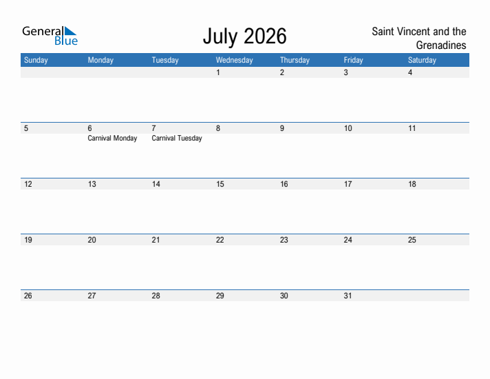 Fillable July 2026 Calendar