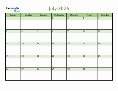 July 2026 calendar