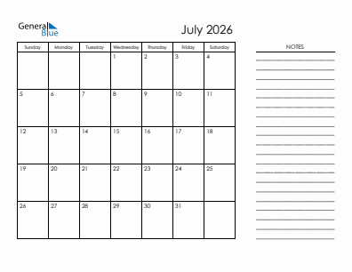 July 2026 calendar