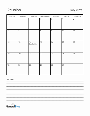 Current month calendar with Reunion holidays for July 2026