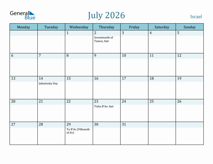 July 2026 Calendar with Holidays