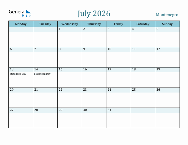 July 2026 Calendar with Holidays