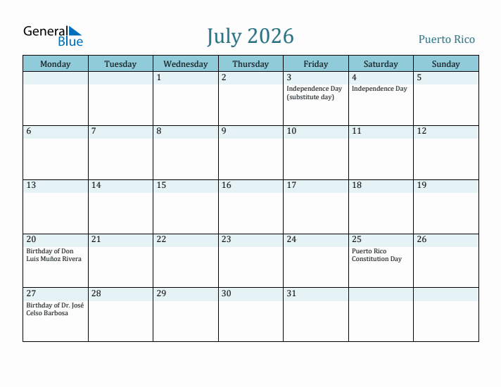 July 2026 Calendar with Holidays