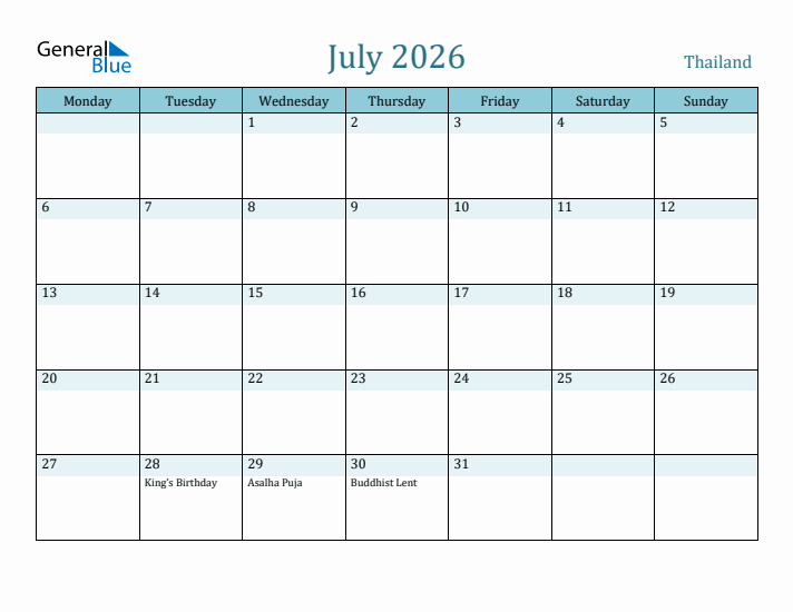July 2026 Calendar with Holidays