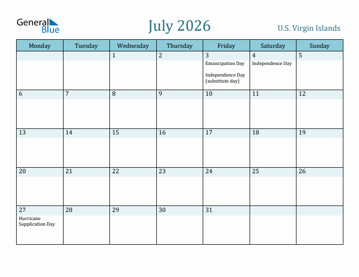 July 2026 Calendar with Holidays