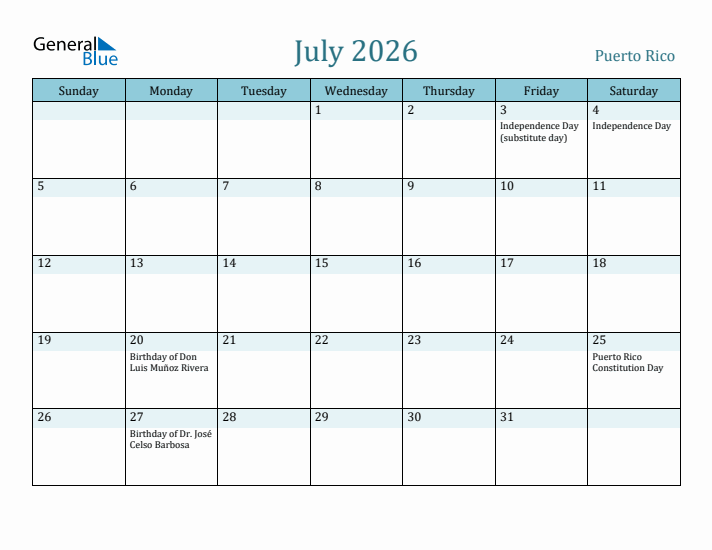 July 2026 Calendar with Holidays