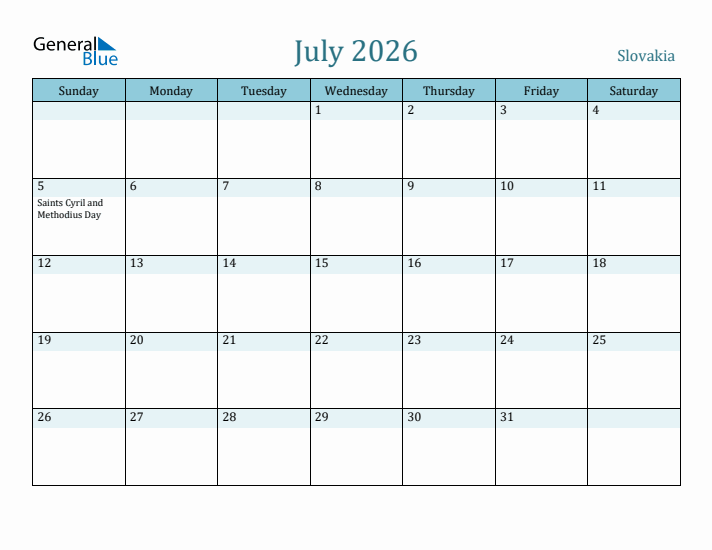 July 2026 Calendar with Holidays