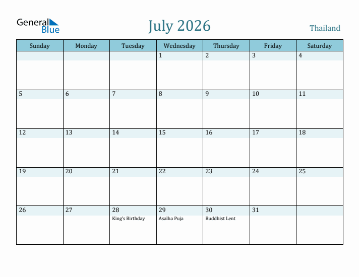 July 2026 Calendar with Holidays