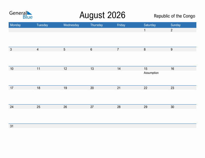 Fillable August 2026 Calendar
