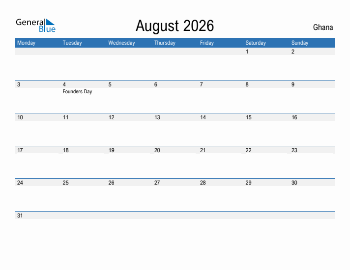 Fillable August 2026 Calendar