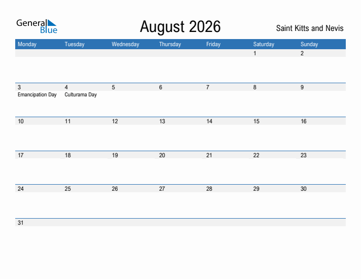 Fillable August 2026 Calendar