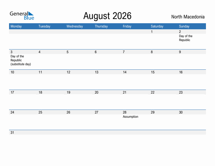 Fillable August 2026 Calendar