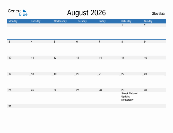 Fillable August 2026 Calendar