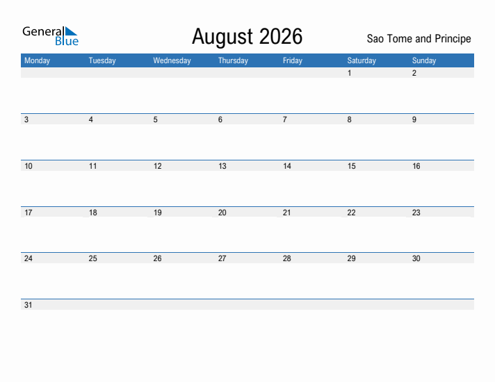 Fillable August 2026 Calendar