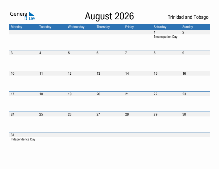 Fillable August 2026 Calendar
