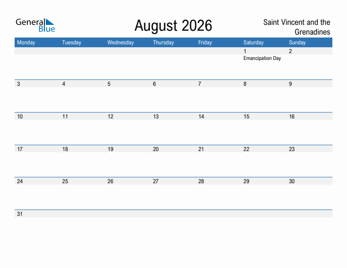 Fillable August 2026 Calendar