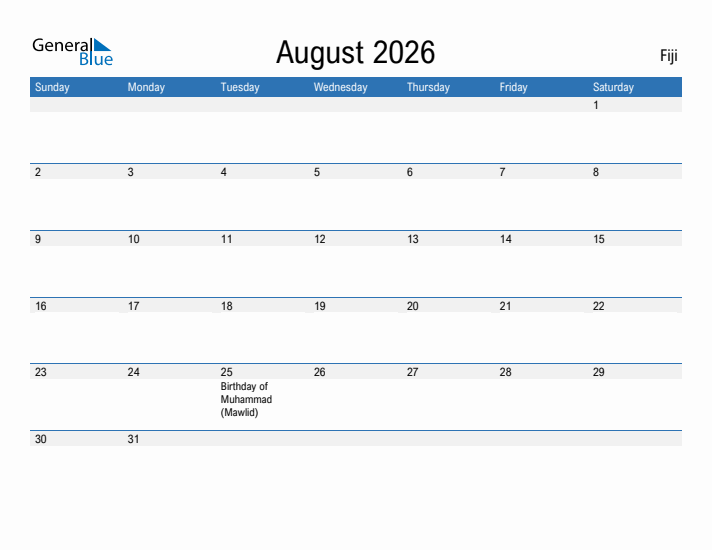 Fillable August 2026 Calendar