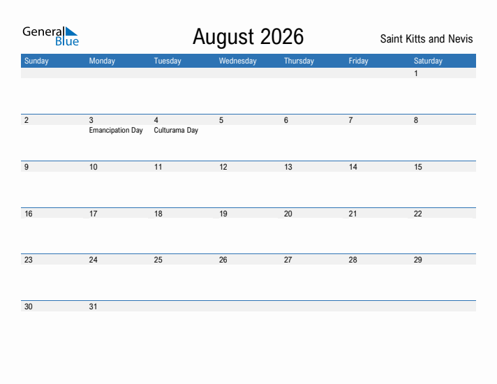 Fillable August 2026 Calendar