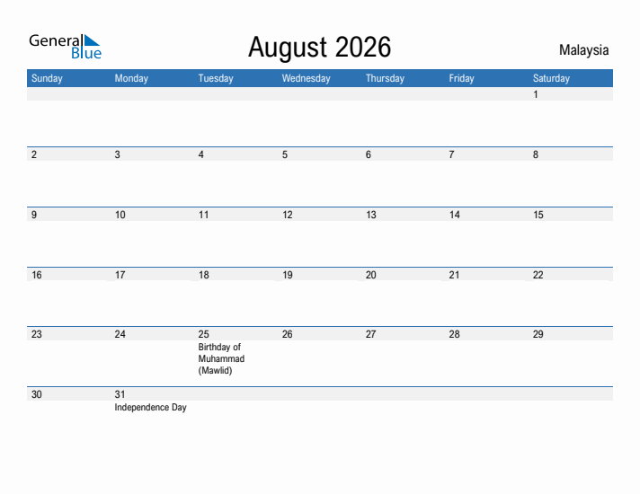 Fillable August 2026 Calendar