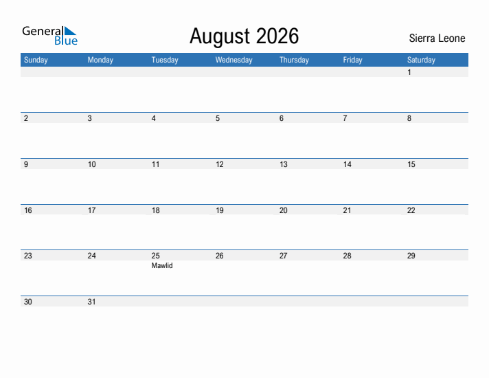 Fillable August 2026 Calendar