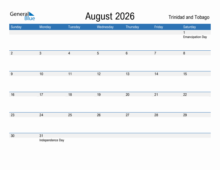 Fillable August 2026 Calendar
