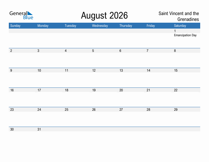 Fillable August 2026 Calendar