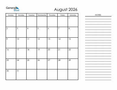 August 2026 calendar