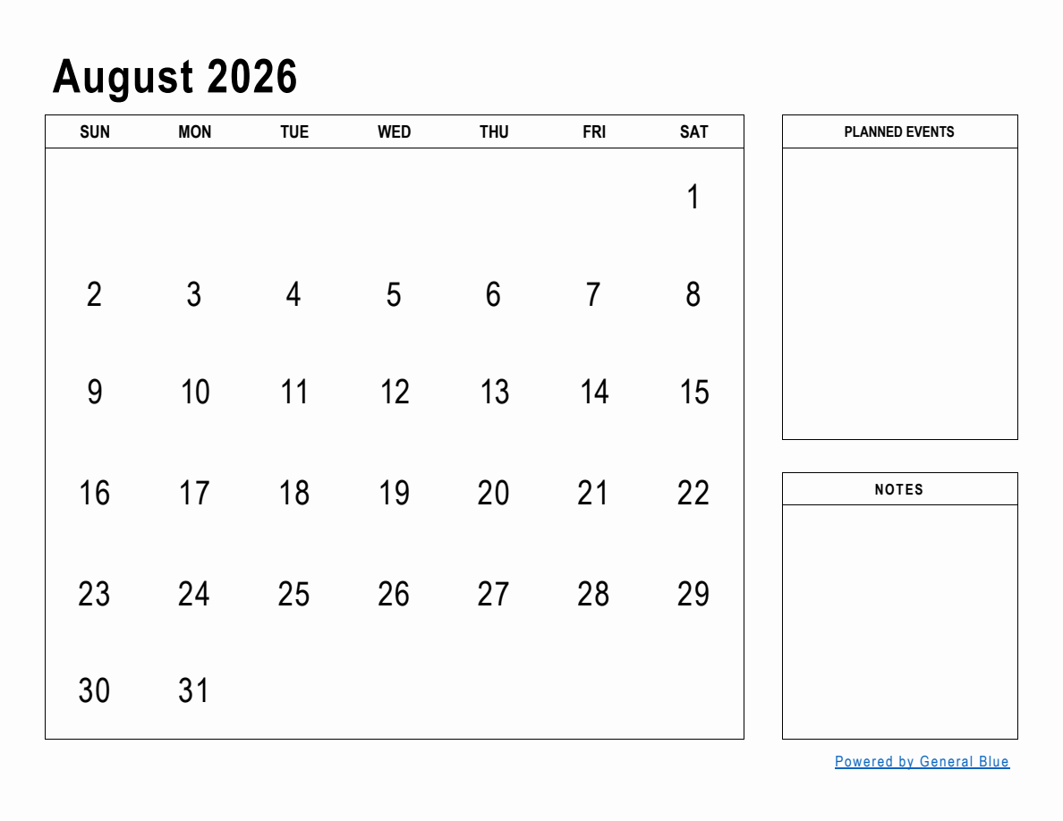 August 2026 Monthly Planner