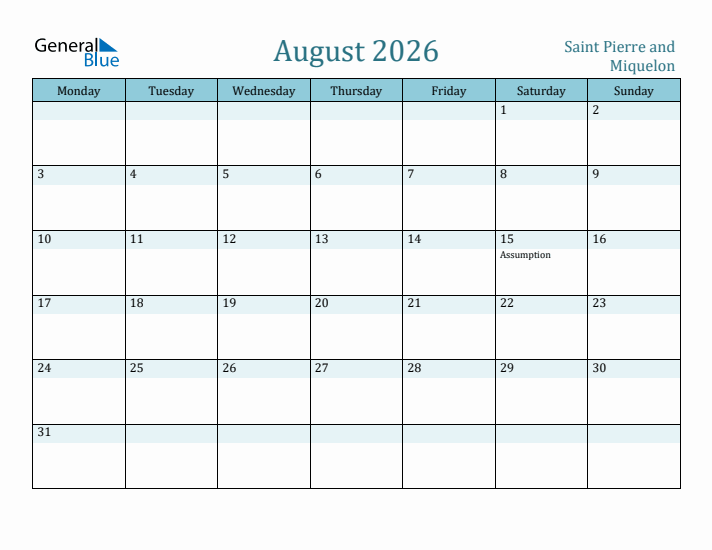 August 2026 Calendar with Holidays