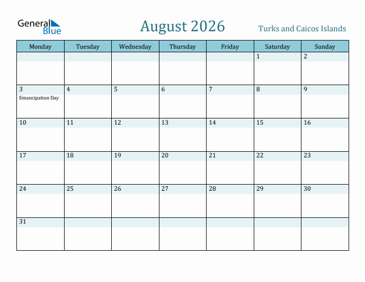 August 2026 Calendar with Holidays