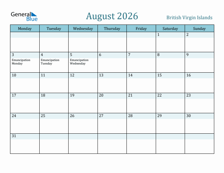 August 2026 Calendar with Holidays